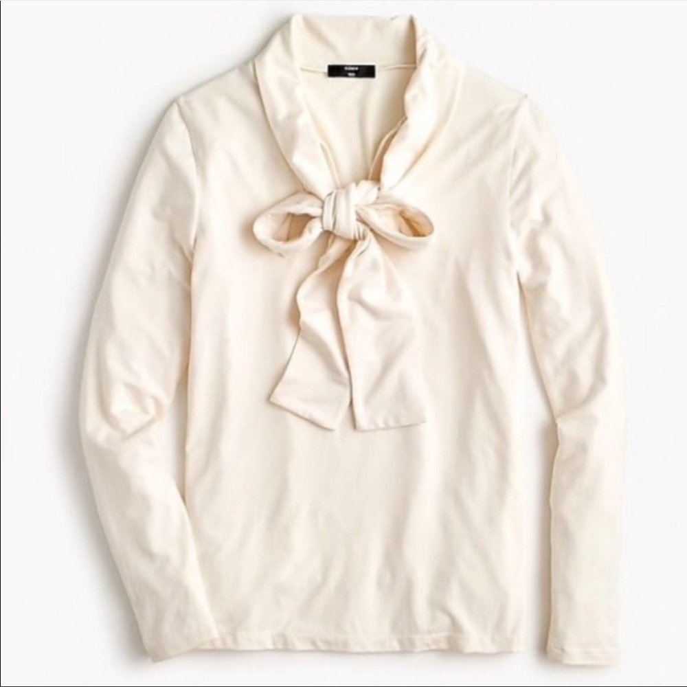 J. Crew 365 Stretch Tie-Neck Long Sleeve Top Cream Medium